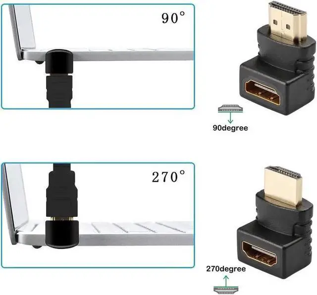 Alt view image 6 of 6 - WRIARICH 4-Pack Right Angle HDMI Adapters, Includes 90° & 270° Elbow Connectors, Supports 4K & HDR Video