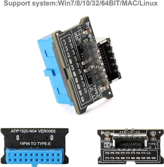 Alt view image 6 of 7 - WRIARICH USB 3.0 19PIN to USB 3.1 Type-E Adapter, 20Pin to 19Pin Front Panel Header Converter for Motherboard, PCI Bracket Design