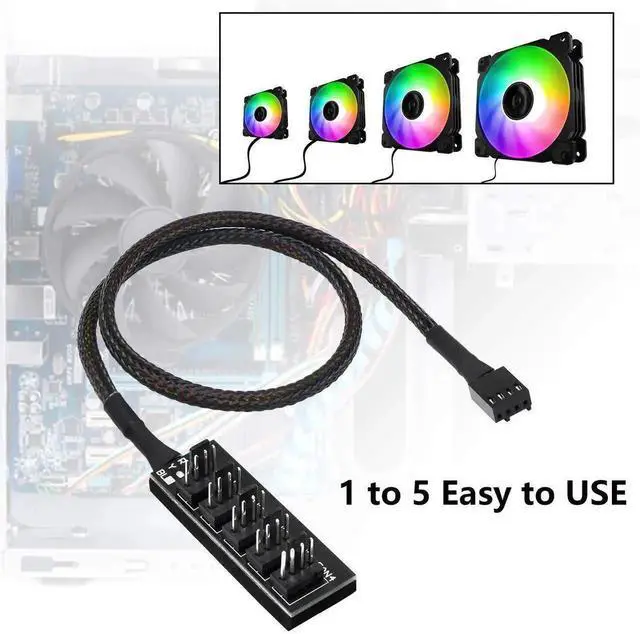 Alt view image 2 of 7 - WRIARICH 2 Pack 14.8 Inch 1-to-5 PWM Fan Splitter Hub Cable, 4Pin Fan Power Extension Cord Compatible with 3Pin/4Pin ATX PC Case & CPU Cooling Fans
