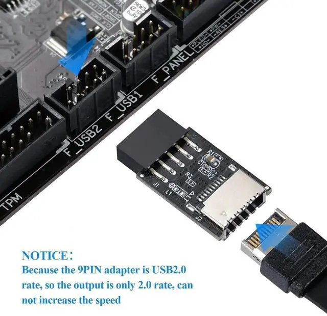 Alt view image 3 of 7 - WRIARICH USB 2.0 9Pin Header to Type-E Internal Adapter, Motherboard Front Panel Connector Converter
