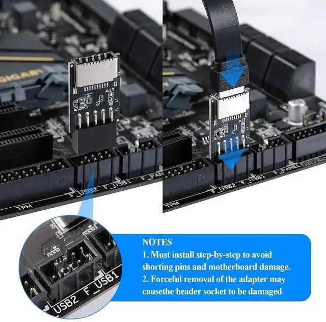 Alt view image 5 of 7 - WRIARICH USB 2.0 9Pin Header to Type-E Internal Adapter, Motherboard Front Panel Connector Converter