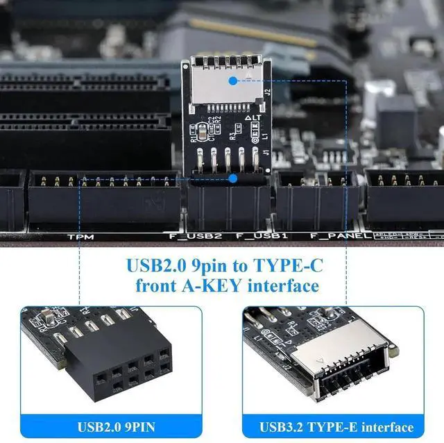 Alt view image 4 of 7 - WRIARICH USB 2.0 9Pin Header to Type-E Internal Adapter, Motherboard Front Panel Connector Converter