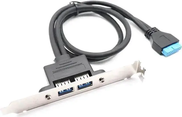 Alt view image 2 of 5 - WRIARICH 1.64ft Black USB 3.0 20Pin to Dual USB-A Cable, Full PCI Bracket 2-Port Rear Panel Expansion for Motherboard