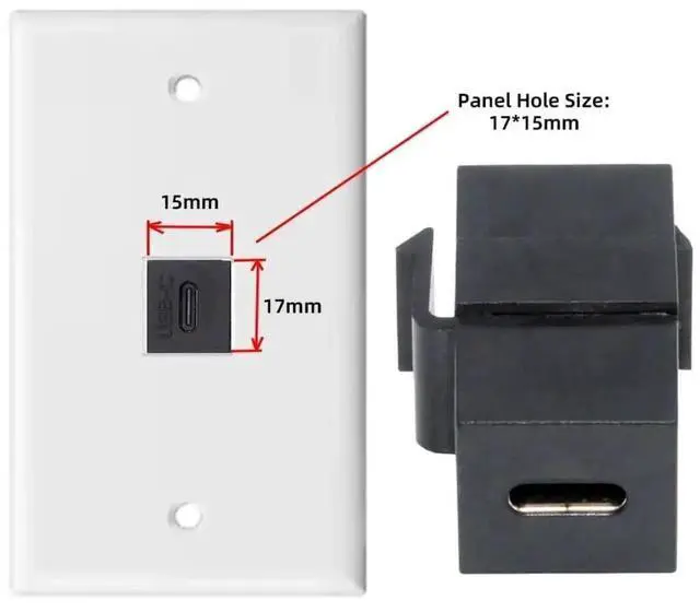 Alt view image 2 of 7 - WRIARICH USB 2.0 Type-C Female to Female Keystone Jack Insert Coupler Adapter, USB-C Keystone Module Socket for Wall Plate Outlet Panel