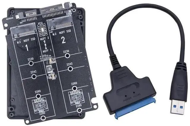 Alt view image 2 of 3 - WRIARICH Dual M.2 B Key SATA to SATA 3.0 Adapter Enclosure + USB 3.0 to SATA Cable, 6Gbps M.2 NGFF SATA SSD Converter