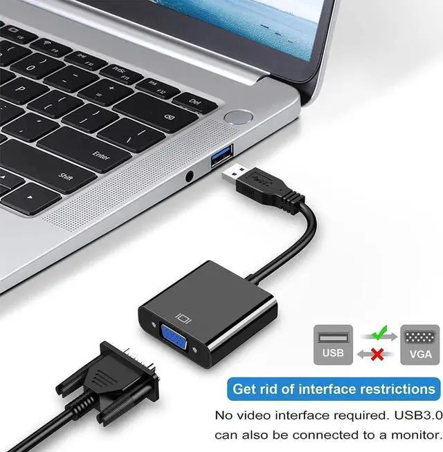 Alt view image 5 of 6 - WRIARICH USB 3.0/2.0 to VGA Adapter, 1080P Multi-Display Video Converter for Laptop, Desktop, Monitor, Projector & TV, Not for Chromebook