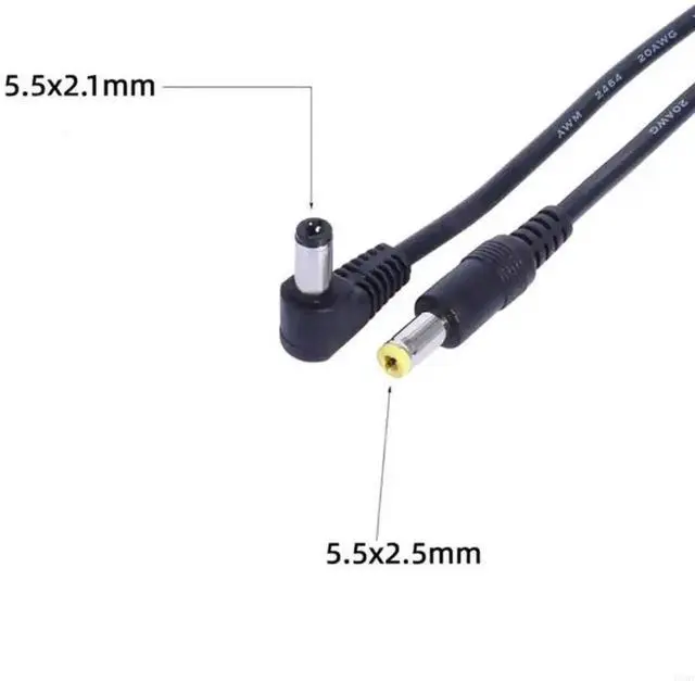 Alt view image 3 of 3 - WRIARICH 20AWG Right Angle L-Shaped DC Cable, 5.5×2.1mm Male to 5.5×2.5mm Male 90 Degree DC Power Cord for CCTV Security Cameras