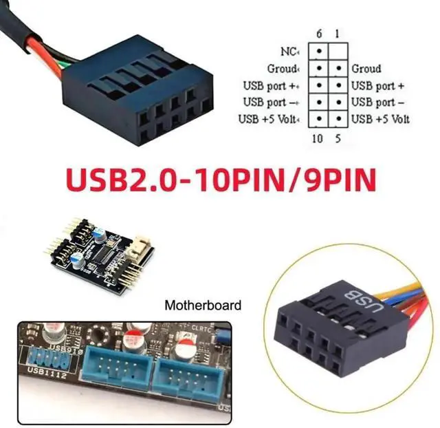 Alt view image 5 of 7 - WRIARICH 0.49FT USB 2.0 9Pin Male Splitter Cable, Motherboard 9Pin Header to Dual Port Converter with USB 2.0 & USB 3.1 Type E Key-A Female Front Panel Socket