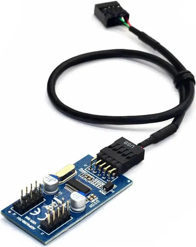 Alt view image 4 of 5 - WRIARICH 30CM Motherboard USB 2.0 9Pin Header 1-to-2 Splitter Cable, Internal USB 9-Pin Male to Dual Male Extension Hub Adapter for PC Front Panel Expansion