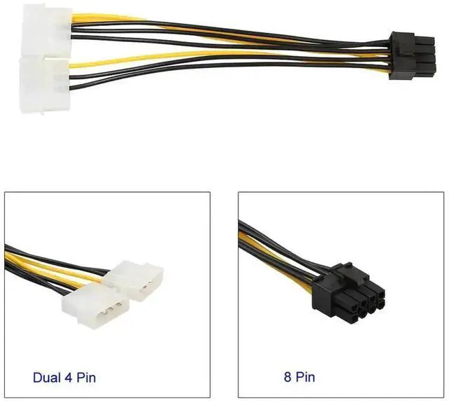 Alt view image 3 of 3 - WRIARICH 18cm PCIe 8(6+2) Pin to Dual 4 Pin GPU Power Adapter Cable for Graphics Card