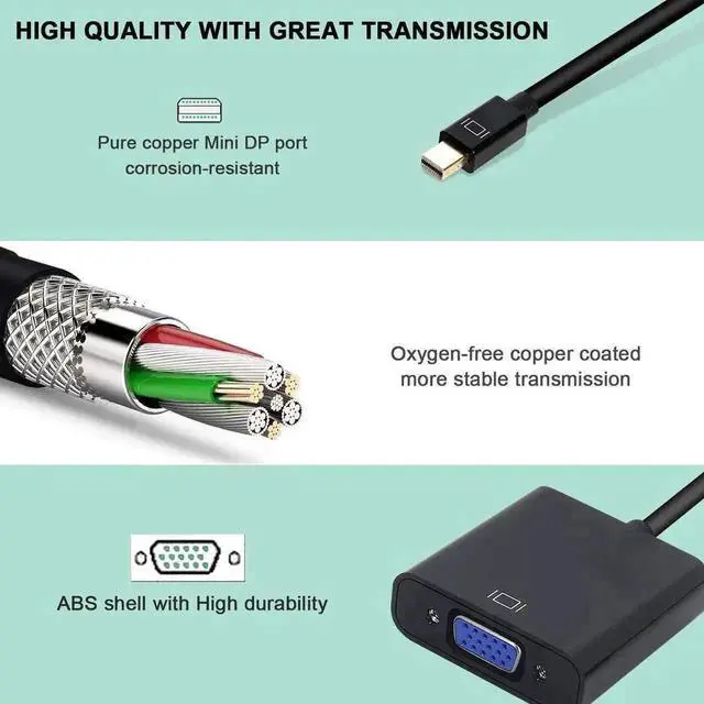 Alt view image 3 of 7 - WRIARICH Gold-Plated Mini DisplayPort to VGA Adapter, Thunderbolt Compatible Mini DP Male to VGA Female 1080P Converter Black for ThinkPad Surface Pro PC Laptop