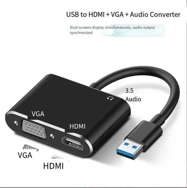 Alt view image 2 of 6 - WRIARICH AJMRTC USB 3.0 to HDMI VGA Dual Output Video Converter, USB3.0 Dual Port Display Adapter with Audio Output, Multi-Monitor Video Transformer for Laptop, Desktop, Projector