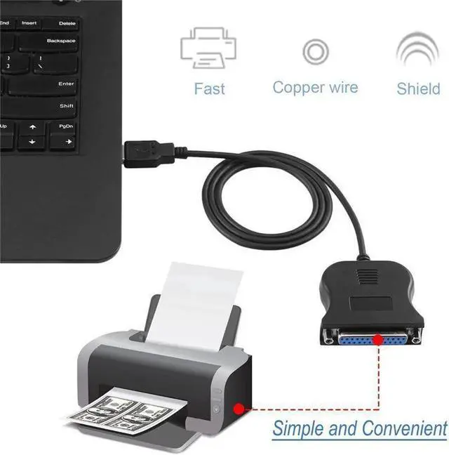 Alt view image 2 of 5 - WRIARICH USB 2.0 to 25 Pin DB25 Parallel Port Cable, IEEE 1284 1Mbps Printer Adapter Cord