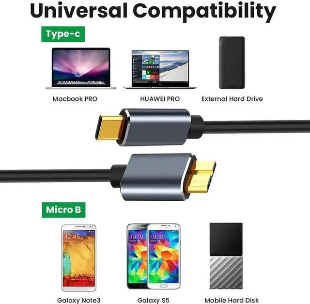 Alt view image 7 of 7 - WRIARICH 3.3FT USB C to Micro B Cable, Data Sync & Charging Cord for External Hard Drives, Galaxy S5