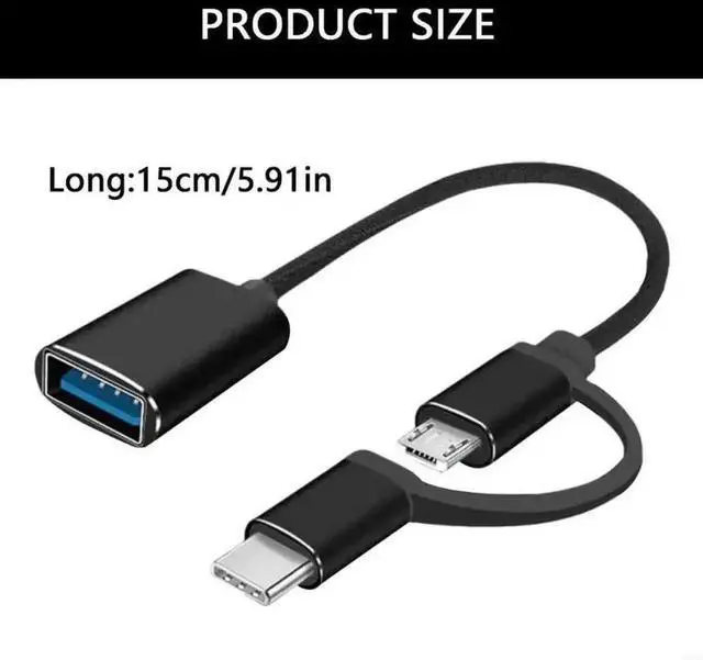 Alt view image 3 of 3 - WRIARICH 2-in-1 USB3.0 Female to Micro USB + Type-C Male OTG Adapter Cord, Data Transfer & Charging for USB-C Phones & MacBook