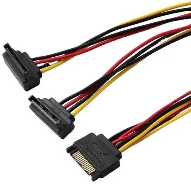 Main image of WRIARICH 15Pin SATA Power Splitter Cable, 1 to 2 Right Angle SATA Extension Cord, PC Hard Drive SATA Power Adapter Wire