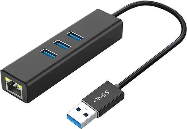 Main image of Black Aluminum USB 3.0 Multiport Hub with 3×USB3.0 Ports & Gigabit RJ45 Ethernet Adapter, 10/100/1000 Mbps LAN Network Converter Compatible with MacBook, Ultrabook, Windows Laptops, Tablets & Linux Sy