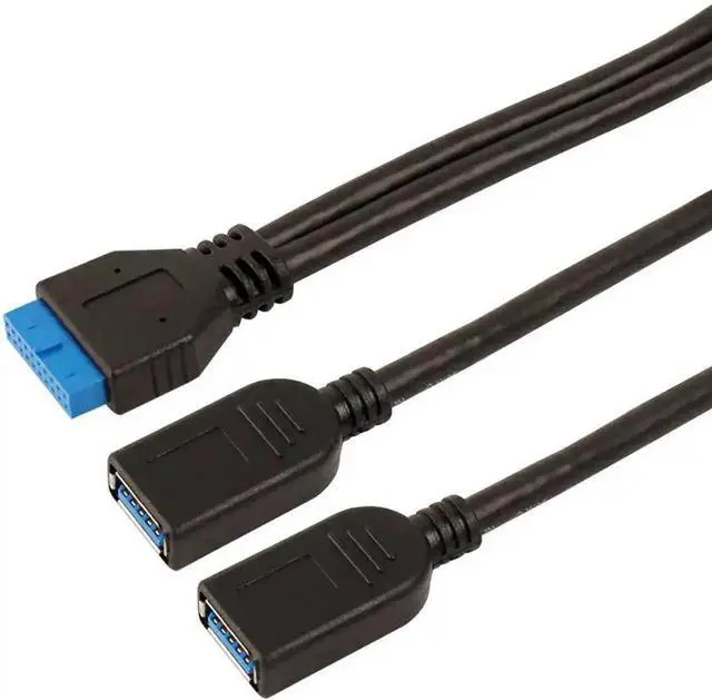 Alt view image 2 of 6 - WRIARICH 30cm 2-Port USB 3.0 Cable, 20Pin Motherboard Header to Dual USB A Female Adapter for Gaming PC Front Panel DIY