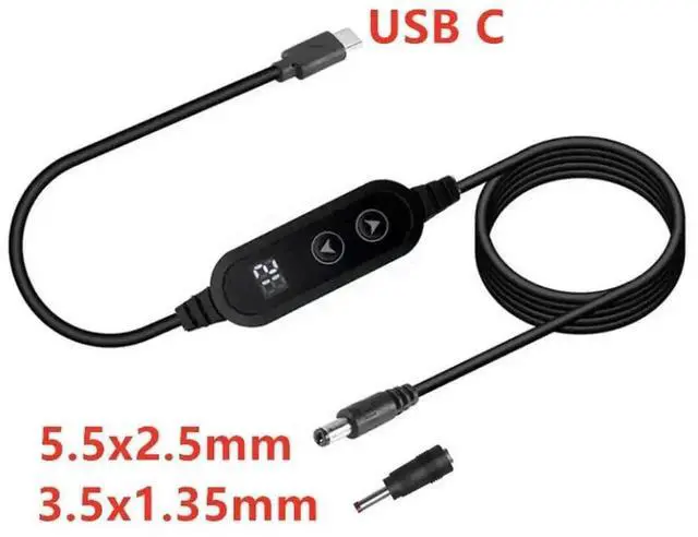Main image of WRIARICH Adjustable Voltage USB-C PD to Dual DC Tips Power Cable, 5-20V Variable Output 5.5×2.5mm & 3.5×1.35mm Cord for Laptops Routers CCTV Cameras