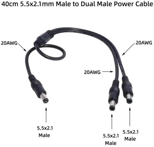 Main image of WRIARICH 5.5x2.1mm DC 1 Male to 2 Male Power Splitter Cable for CCTV & LED Strip Light