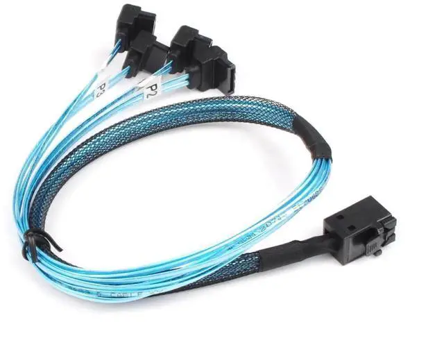 Alt view image 5 of 5 - WRIARICH 0.5M / 1.6FT SFF-8643 HD Mini SAS to 4 Right-Angle SATA Breakout Cable, Mini SAS RAID Controller to Quad SATA Hard Drive Fanout Cord