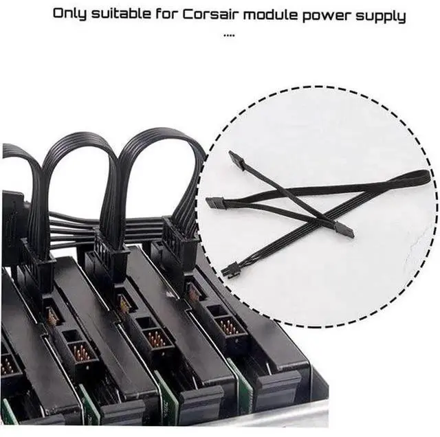 Alt view image 5 of 6 - WRIARICH 20in 6-Pin to 3X 15-Pin SATA Power Cable for Corsair Modular PSUs