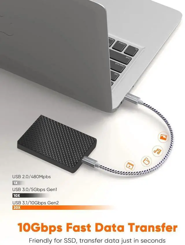 Alt view image 3 of 7 - WRIARICH 1FT 100W USB3.1 Gen2 USB-C to USB-C Cable | 10Gbps Data, 4K Video Output Fast Charging Cord for iPhone15/16, MacBook, SSD & Galaxy S24/S23