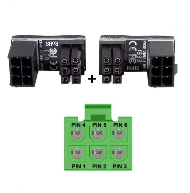 Alt view image 2 of 6 - WRIARICH 2 Pack 360° Adjustable ATX 6Pin Male to Female GPU Power Angle Adapter, 12V Graphics Card Power Connector
