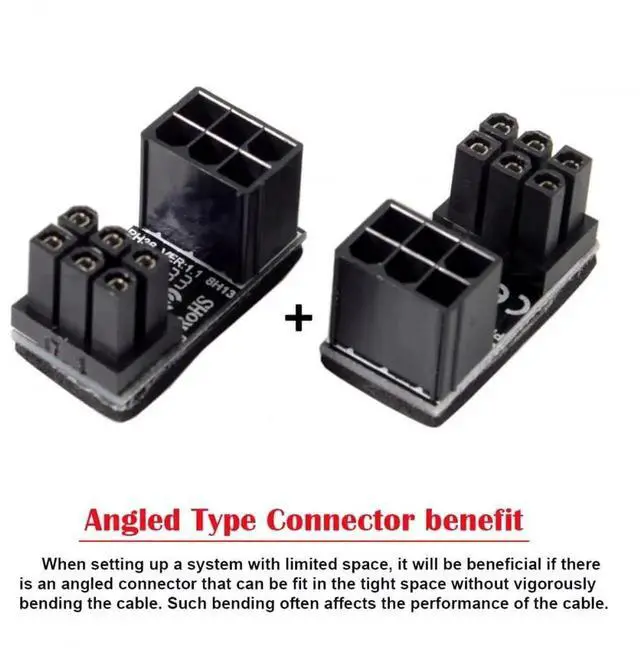 Alt view image 4 of 6 - WRIARICH 2 Pack 360° Adjustable ATX 6Pin Male to Female GPU Power Angle Adapter, 12V Graphics Card Power Connector