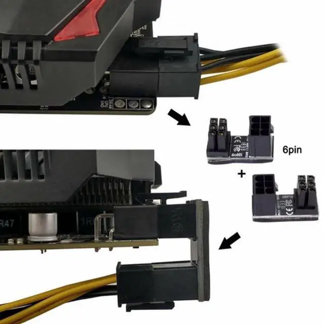 Alt view image 3 of 6 - WRIARICH 2 Pack 360° Adjustable ATX 6Pin Male to Female GPU Power Angle Adapter, 12V Graphics Card Power Connector