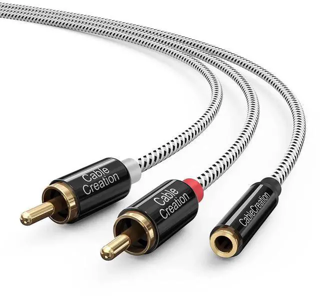 Main image of WRIARICH 3FT/1M Gold Plated 3.5mm Female to Dual 2RCA Male Stereo Audio Cable, Mini AUX to RCA Y Adapter Cord Available in Black & White for TV, Smartphones, MP3, Tablets, Speakers & Home Theater