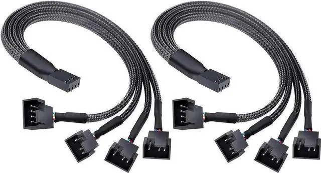 Main image of WRIARICH 2-Pack 10 Inch Sleeved 4-Pin PWM Fan 1-to-4 Y Splitter Cable, Motherboard CPU Fan Header 1 to 4 Port Internal Extension Adapter for Chassis Cooling Fans