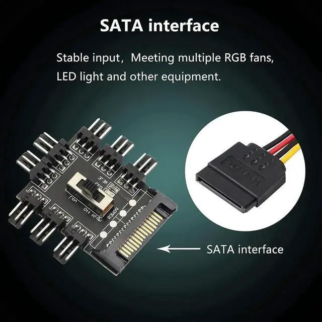 Alt view image 2 of 7 - WRIARICH SATA Powered 1-to-8 PC Fan Hub, 12V 3Pin Fan Splitter Controller Hub Compatible with Desktop Chassis Cooling Fans