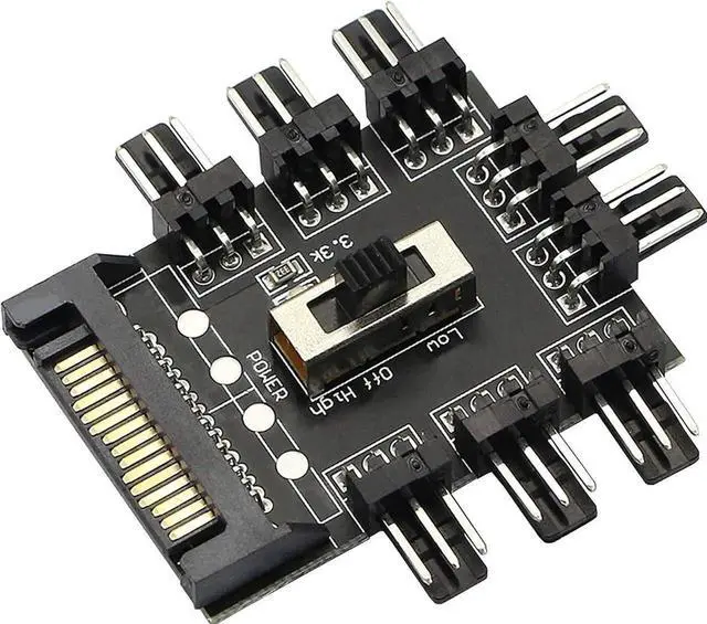 Main image of WRIARICH SATA Powered 1-to-8 PC Fan Hub, 12V 3Pin Fan Splitter Controller Hub Compatible with Desktop Chassis Cooling Fans