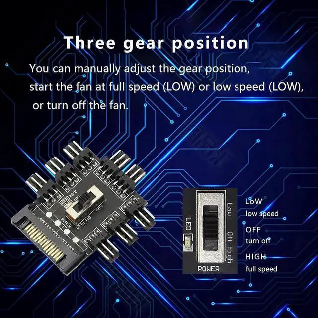 Alt view image 5 of 7 - WRIARICH SATA Powered 1-to-8 PC Fan Hub, 12V 3Pin Fan Splitter Controller Hub Compatible with Desktop Chassis Cooling Fans
