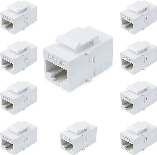 Main image of WRIARICH 10 Pack White Cat6 Female to Female RJ45 Keystone Inline Couplers, Standard Panel Mount Ethernet Cable Extender Insert for Wall Plate & Patch Panel Wiring
