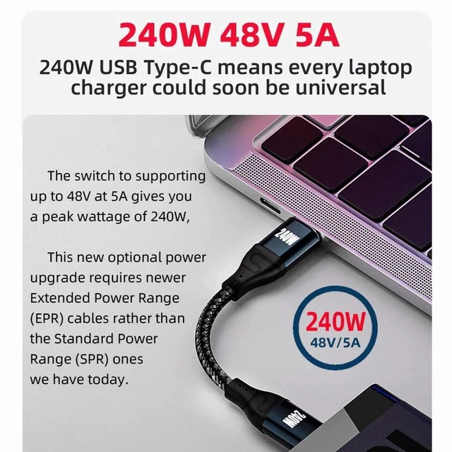 Alt view image 4 of 7 - WRIARICH 100CM Up & Down Angled USB-C to USB-C Cable, 240W 48V 5A Male to Male Cord, 480Mbps for Laptops, Tablets and Phones