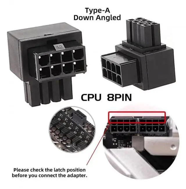 Alt view image 3 of 7 - WRIARICH 2 Pack 90° Up/Down Angled ATX 8P EPS Male to Female CPU Power Adapter, 12V
