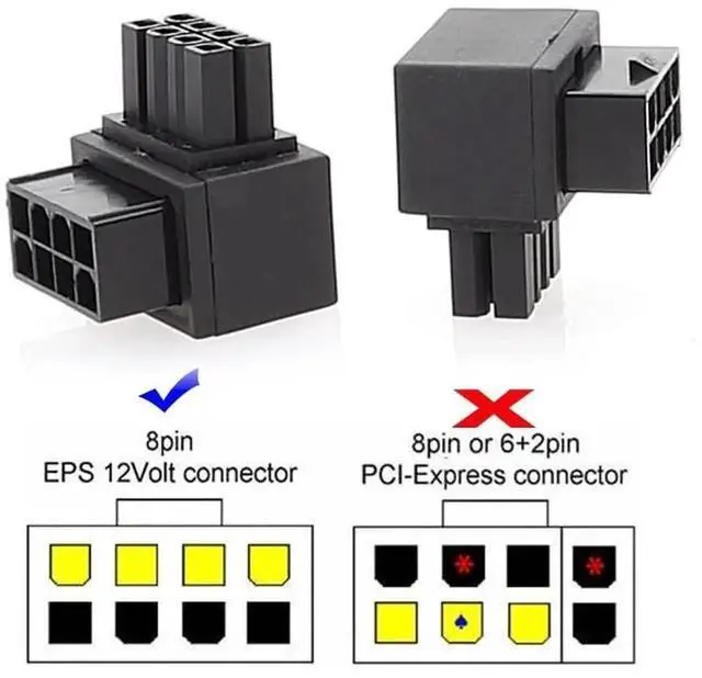 Alt view image 5 of 7 - WRIARICH 2 Pack 90° Up/Down Angled ATX 8P EPS Male to Female CPU Power Adapter, 12V