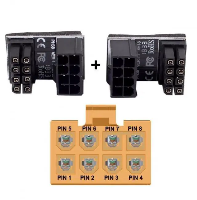 Alt view image 5 of 6 - WRIARICH 2 Pack 360° Rotatable Up/Down Angled ATX 8Pin Male to Female 12V GPU Power Adapter Connector