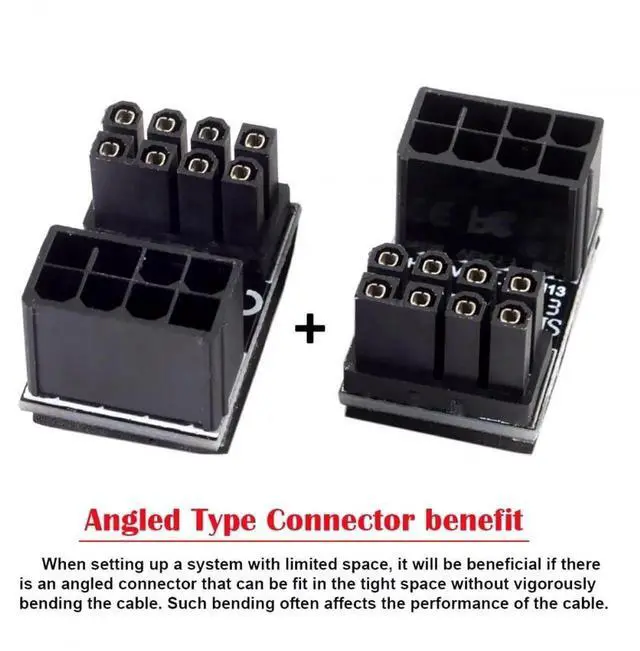 Alt view image 6 of 6 - WRIARICH 2 Pack 360° Rotatable Up/Down Angled ATX 8Pin Male to Female 12V GPU Power Adapter Connector