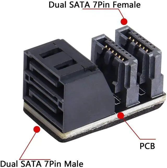 Alt view image 2 of 7 - WRIARICH 2-Pack 90 Degree Dual SATA 7Pin Male to Dual Female Adapter for Low Profile PC Motherboard
