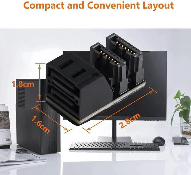 Alt view image 3 of 7 - WRIARICH 2-Pack 90 Degree Dual SATA 7Pin Male to Dual Female Adapter for Low Profile PC Motherboard