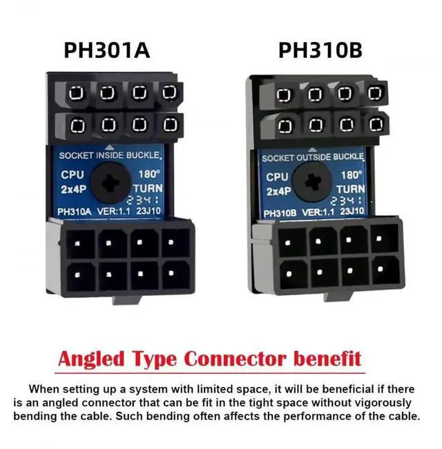Alt view image 5 of 6 - WRIARICH 2 Pack 360° Rotatable Up/Down Angled ATX 8P EPS Male to Female 12V CPU Power Adapter