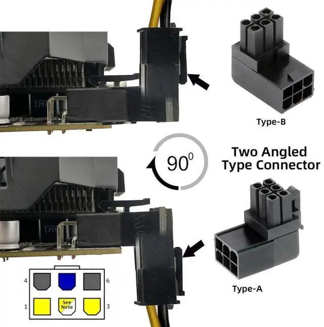 Alt view image 4 of 7 - WRIARICH 2 Pack 90 Degree Up/Down ATX 6Pin Male to Female GPU Power Angle Adapter Connector