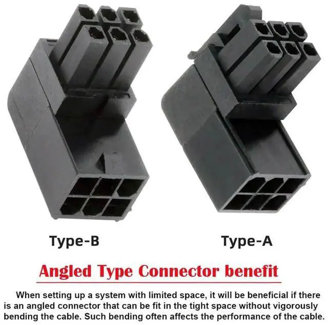 Alt view image 5 of 7 - WRIARICH 2 Pack 90 Degree Up/Down ATX 6Pin Male to Female GPU Power Angle Adapter Connector