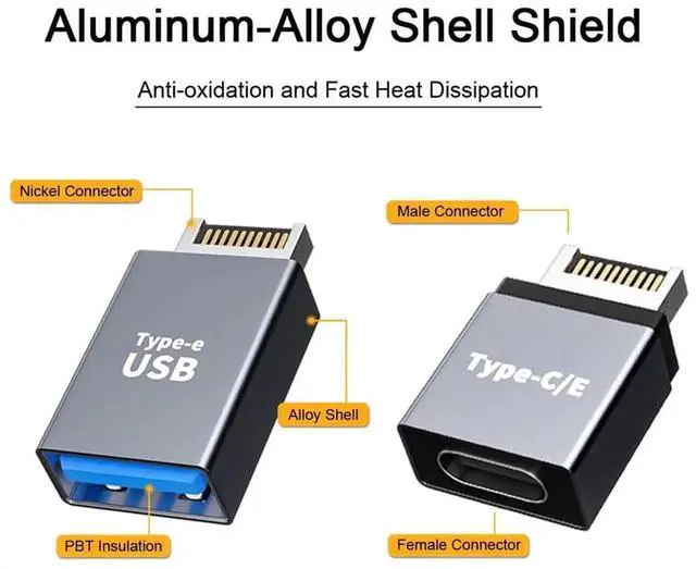 Alt view image 4 of 7 - WRIARICH 2PCS USB 3.1 Type-E Male to USB-A + USB-C Dual Port Motherboard Front Panel Extension Adapter