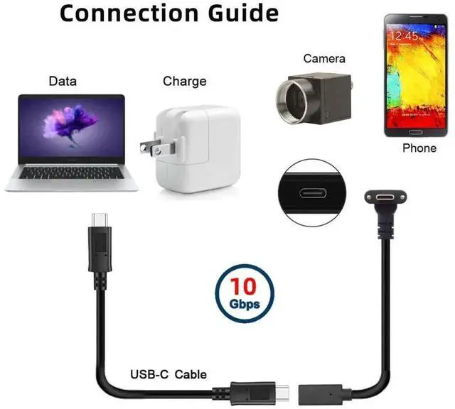 Alt view image 2 of 7 - WRIARICH 2 Pack 0.2M Panel Mount USB3.1 Gen2 Type-C Male to Female Extension Cable | 10Gbps Data & Fast Charging Cord