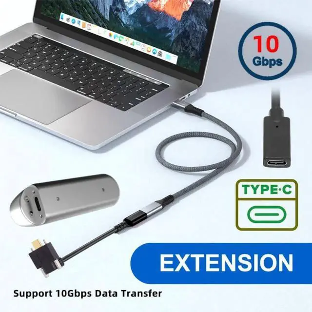 Alt view image 3 of 7 - WRIARICH 2 Pack 0.2M Panel Mount USB3.1 Gen2 Type-C Male to Female Extension Cable | 10Gbps Data & Fast Charging Cord