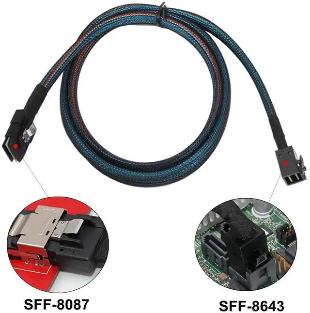 Alt view image 5 of 6 - WRIARICH 1m/3.3ft Internal Mini SAS HD Cable SFF-8643 to SFF-8087, 12Gbps SAS Server Cable Compatible with RAID Cards & PCIe Controllers for Server Storage Backplane Connection